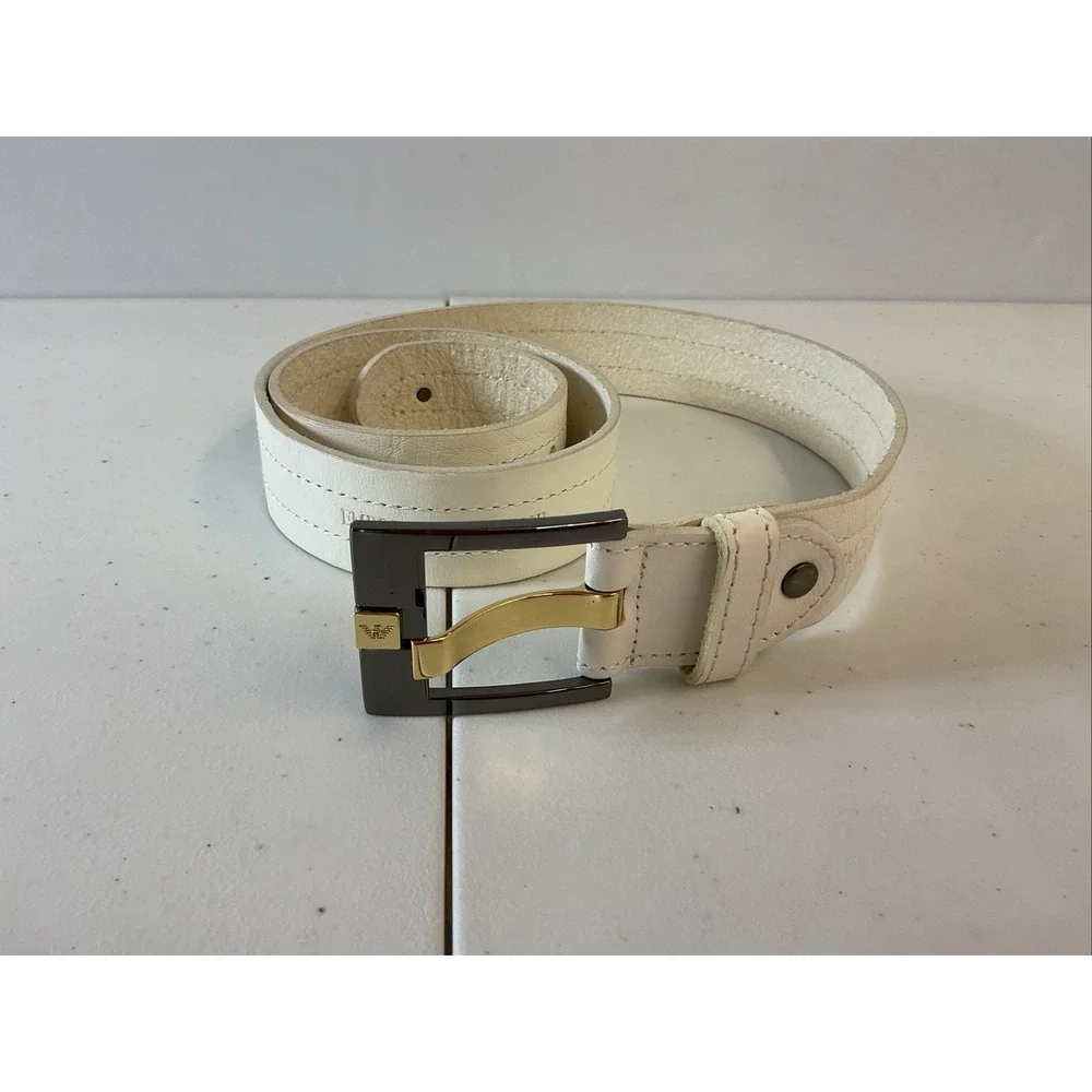 Emporio Armani White Belt 2 tone gold and silver‎ buckle logos